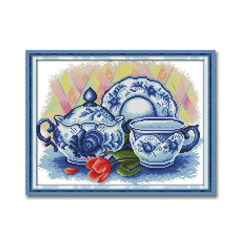 The celadon teapot porcelain crafts Paintings Pattern Print on canvas DMC 14CT 11CT Cross Stitch Needlework Kits Embroidery Sets | Дом и сад
