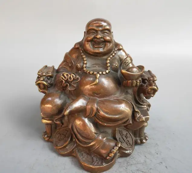 

Китайская статуя Будды Maitreya из чистой латуни, статуя дракон