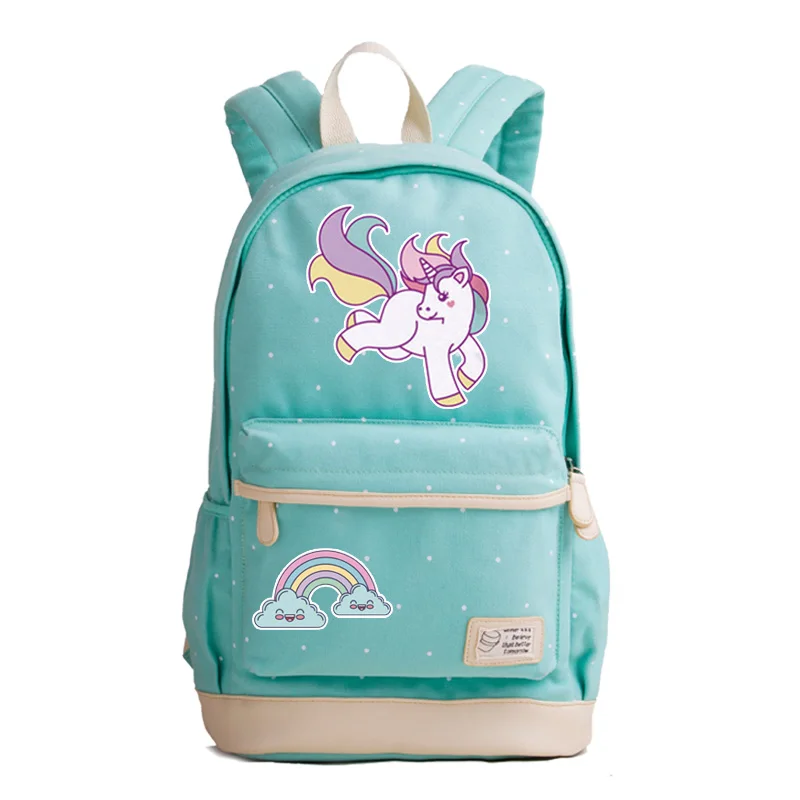 New Summer Style Rainbow Unicorn Printing Backpack Canvas School Bags for Teenage Girls Candy Color Women Backpack Rucksack