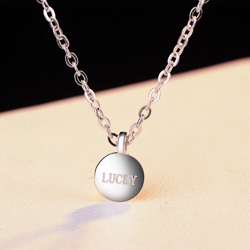 Simple Trendy 925 Sterling Silver Necklace LUCKY Choker Round Pendant Women Jewelry Valentine's Day Gift N005 | Украшения и