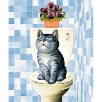 full square drill 5d diy diamond painting cat and toilet 3d round full embroidery set cross stitch mosaic decor gift vip