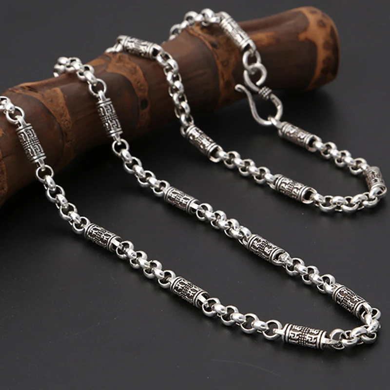 

4.5mm 925 Thai Silver Buddhism Six words Auspicious symbol Chain Necklace for Men Male 100% S925 Sterling Silver Chains Jewelry