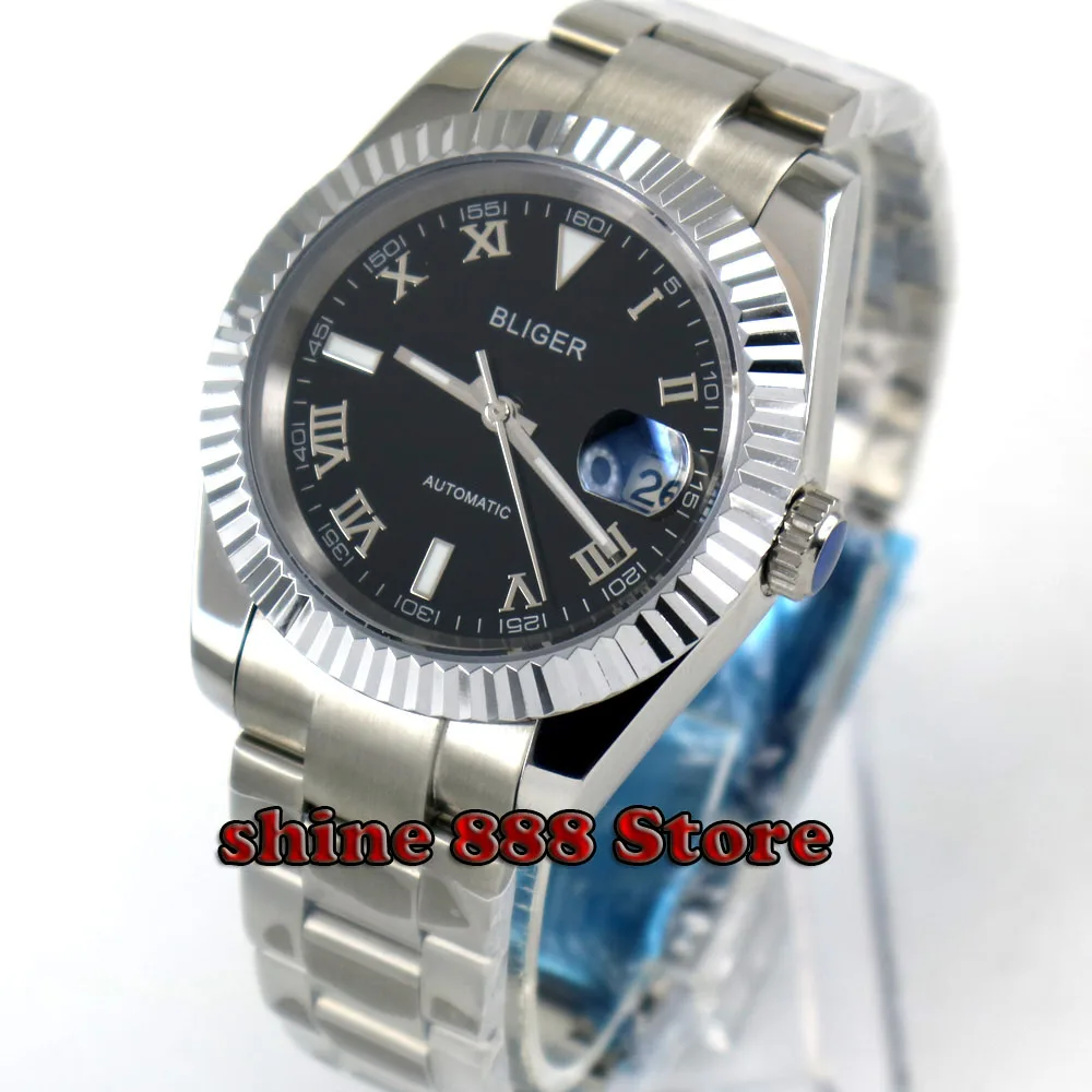 Мужские часы Luxus 40 мм с черным циферблатом сапфировым стеклом и автоматической