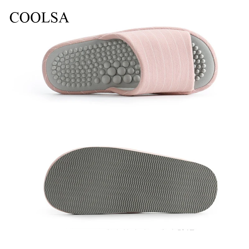 COOSA/новинка сезона; качественные женские массажные тапочки для ног; домашние тапочки для пар; массажные шлепанцы для здоровья; бесшумные сандалии в полоску
