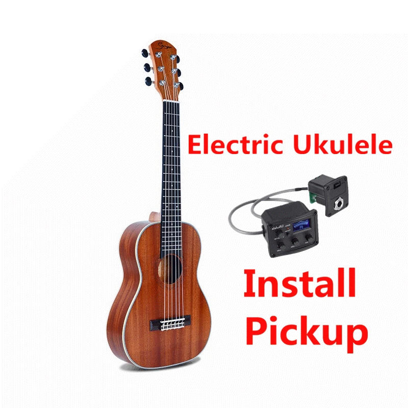 pickup Guitalele Guilele 30 Inches Mini Electric Guitarlele Baritone Acoustic Guitars 6 Strings Ukelele Pickup Travel Guitar Music - Цвет: pickup