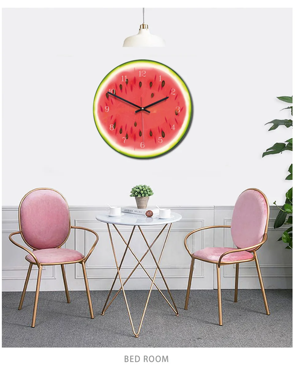 modern design wall watch Lemon orange pattern wooden main body acrylic mirror sticker clock home decoration without battery | Дом и сад