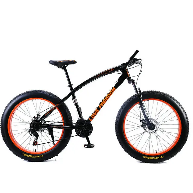 Love Freedom Bысокое качество Горный велосипед 26*4.0 Fatbike 7/21/24/27 Скорость амортизатор велосипеды жирные шины Снегоход Двойные дисковые тормоза велосипеда - Цвет: 3167 Black orange