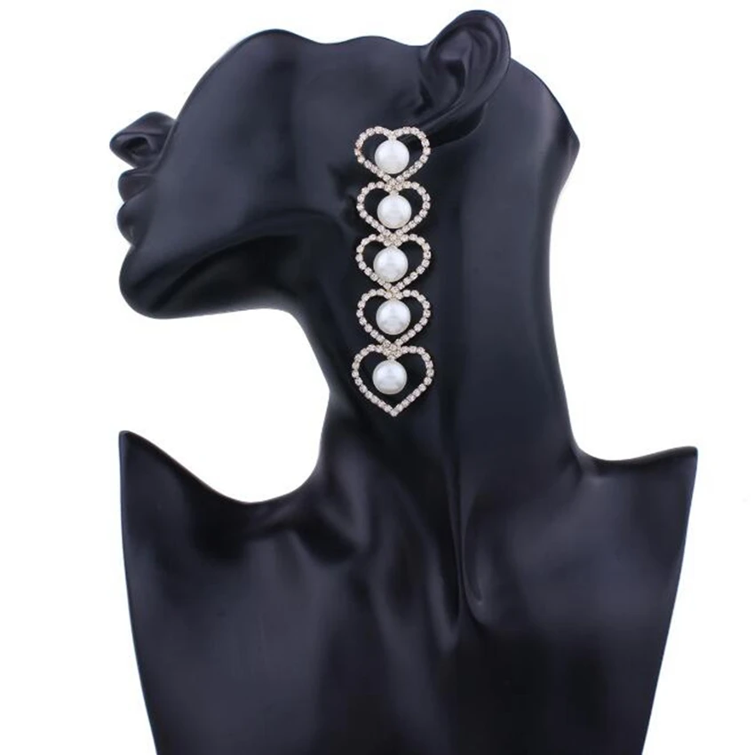 Женские серьги с искусственным жемчугом DiLiCa стразы в форме сердца массивные