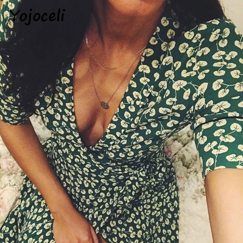 Yojoceli винтажное зеленое Асимметричное Платье с принтом сексуальное платье