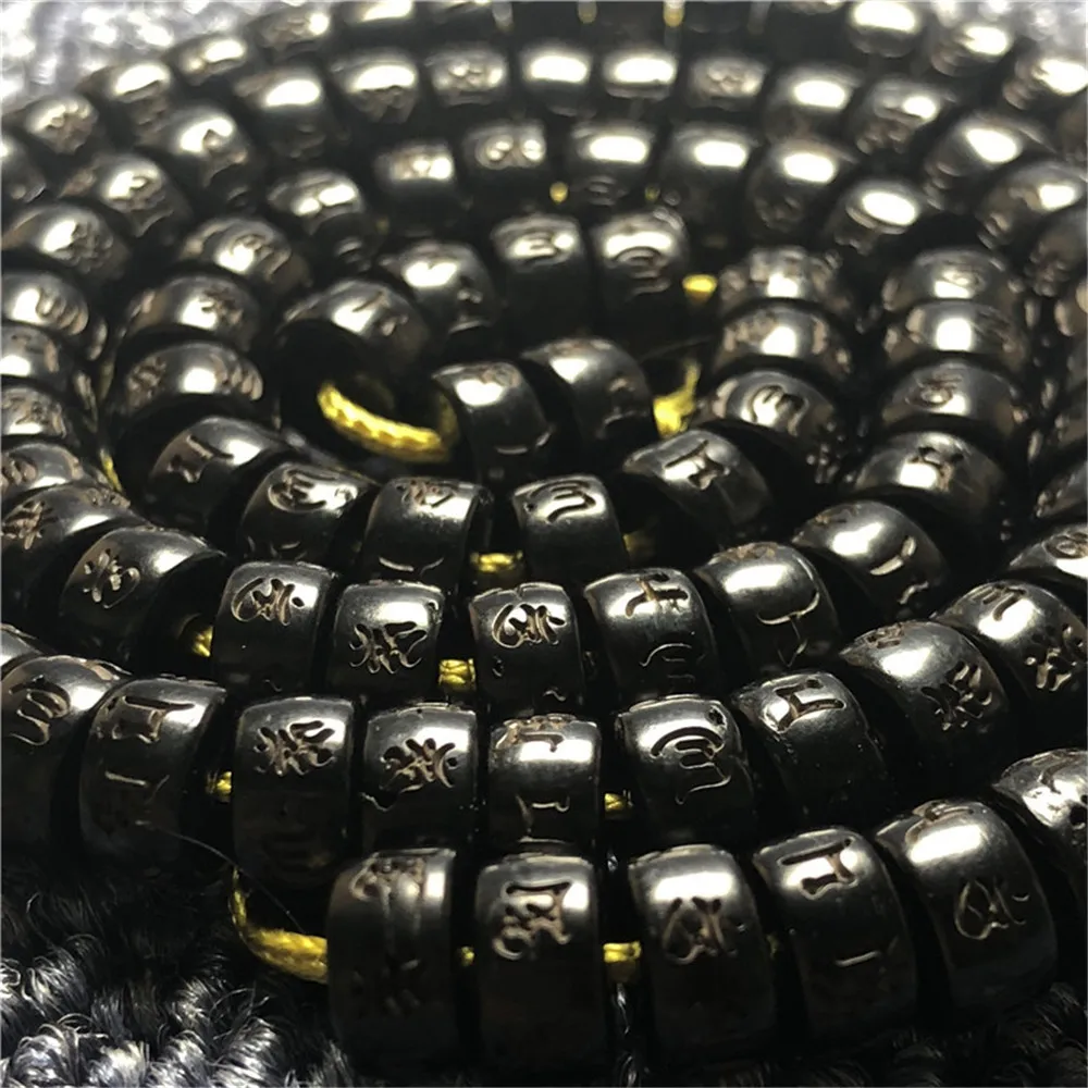 Изысканные резные бусины из кокоса с шестью словами ракушки 108 черный браслет