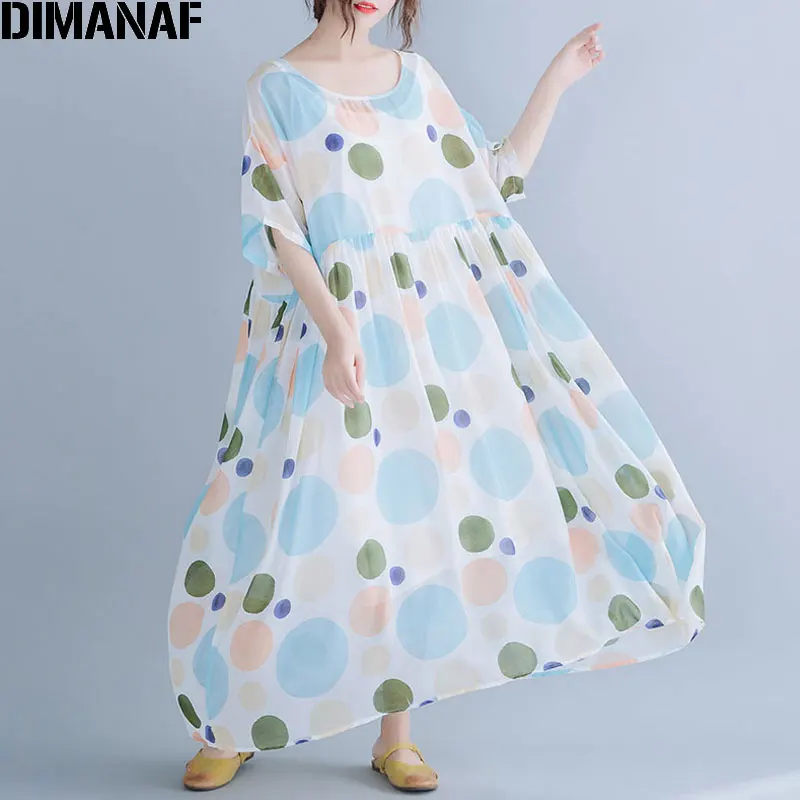 

Женское пляжное платье в горошек DIMANAF, шифоновое платье оверсайз в стиле стильный сарафан, свободное праздничное платье для лета, 2019