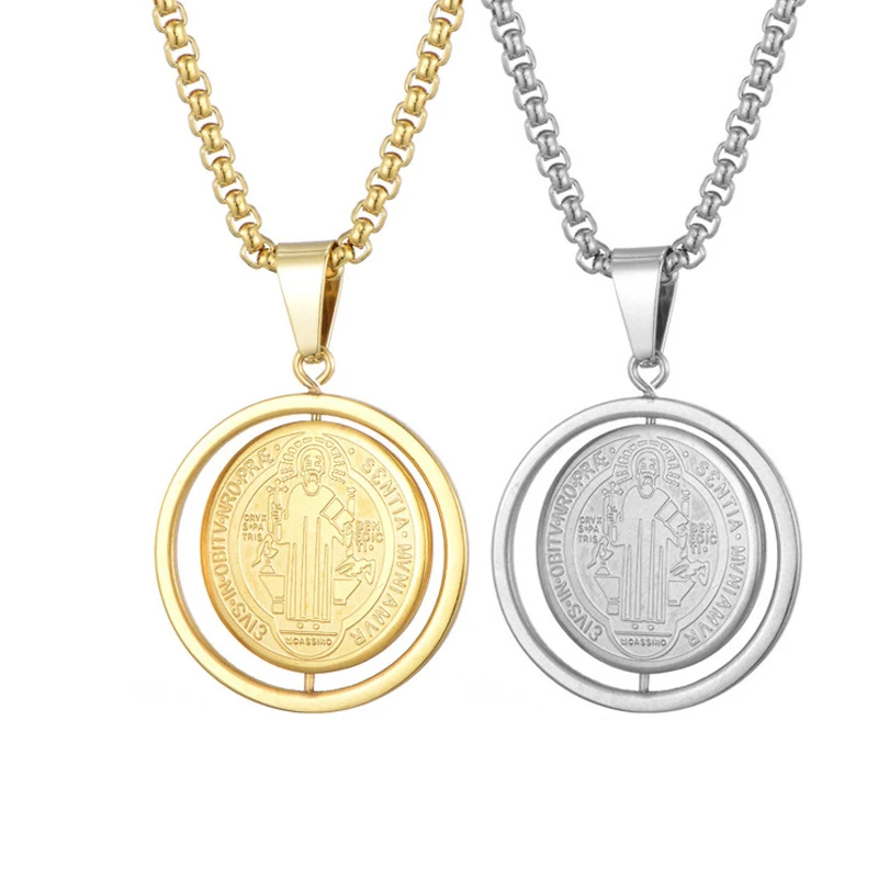 Католический патрон святой Бенедикт нурсии Священная медаль Spinner круглый кулон
