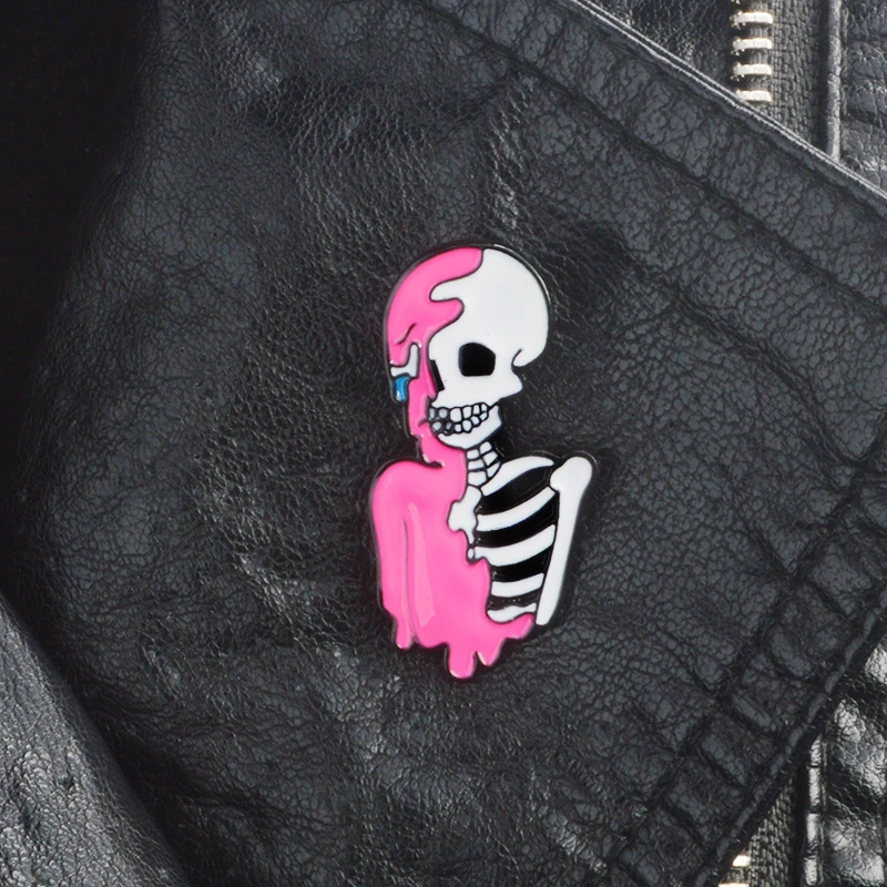 

Pink skeleton Pin Brooches Backpack Badges Hard enamel lapel pin Hat Bag Jeans Pins For Men Women Gothic jewelry