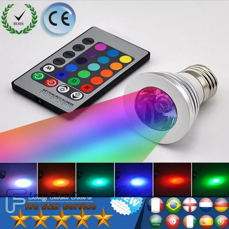 Светодиодный RGB 10 Вт RGB светодиодный лампы AC85-265V/220 V E27 B22 GU10 E14 MR16 12V изменяемый цвет RGB светодиодный потолочный светильник с ИК-пульт дистанционного управления светодиодный лампы