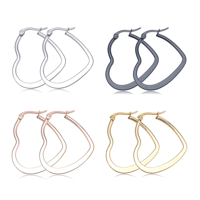 Серьги кольца из нержавеющей стали в форме сердца 4 пары/уп|Серьги-кольца| |