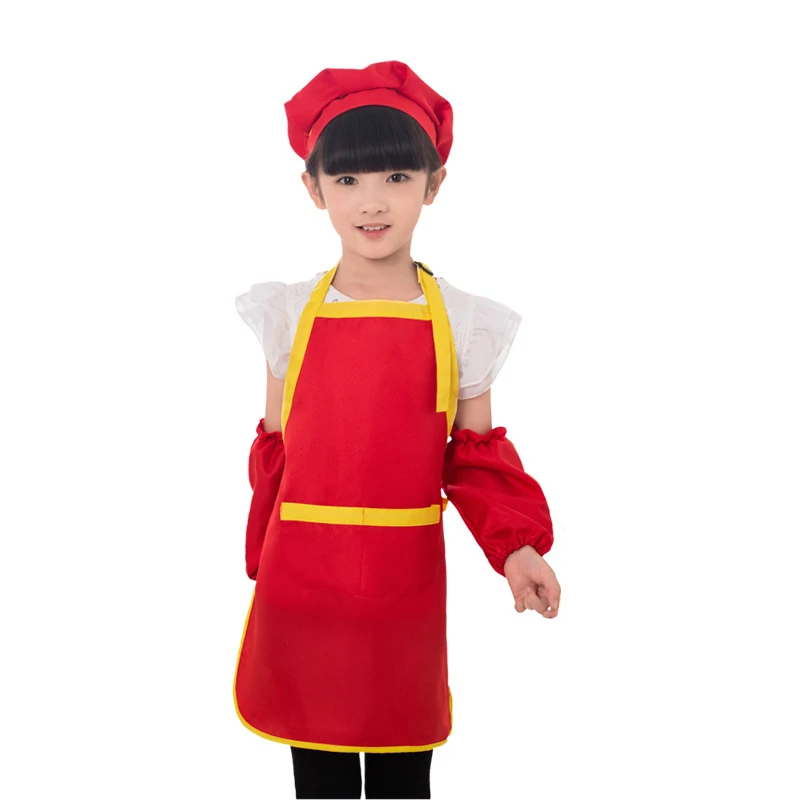 Детский фартук для шеф-повара набор с рукавами и шапкой карманный кухонный
