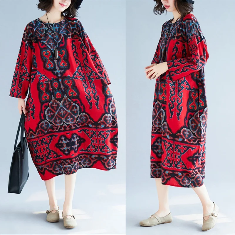 Женское длинное платье с принтом NYFS свободное осеннее длинным рукавом 2020 |