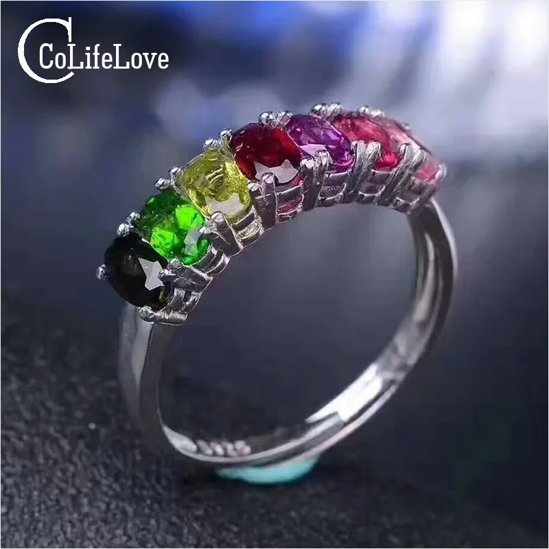 Модное Радужное кольцо, 7 цветов, натуральное турмалиновое серебряное кольцо, твердое 925 Серебряное турмалиновое кольцо, романтический подарок на день рождения для девочки