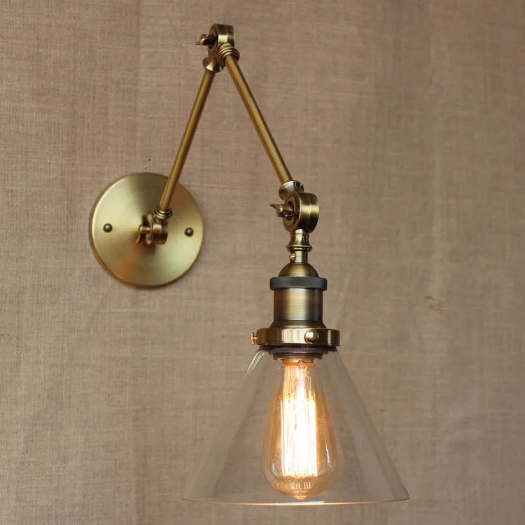 

Loft Style Gold Metal Wall Light Bronze Industrial Wall Lamp Dining Room Decoration Light Iron Glass Lobby Light Free Shipping