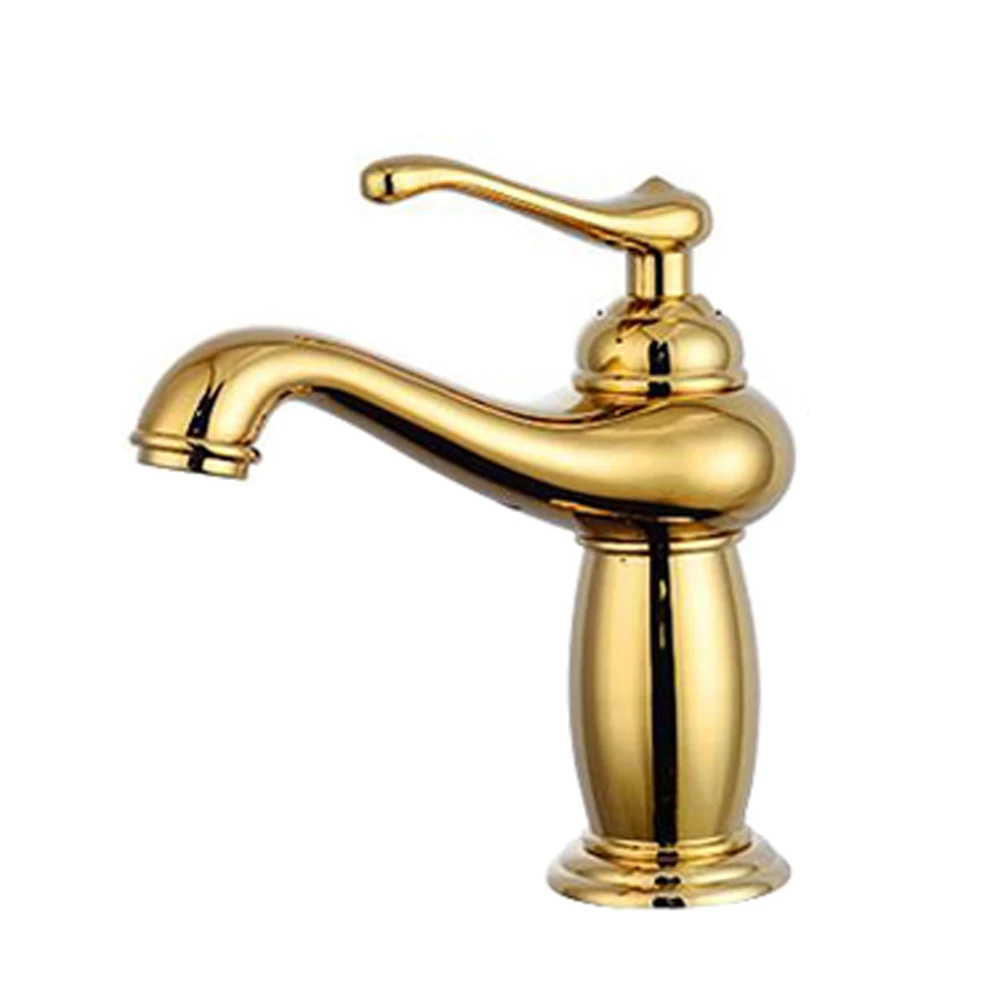 Golden Античная Бронза Ванная раковина смеситель для воды кран для ванной комнаты с одной ручкой горячая холодная вода - Цвет: Golden