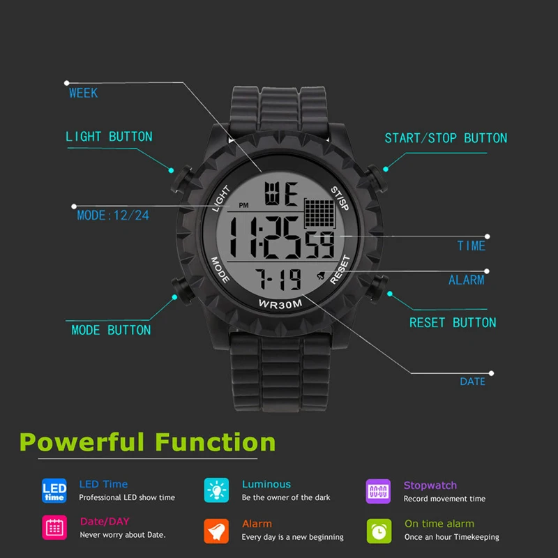 Спортивные Повседневные светодиодный часы Ретро цифровой дисплей Дата унисекс