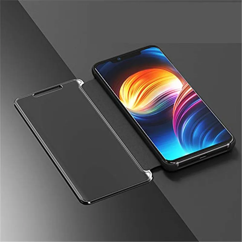 Прозрачный зеркальный чехол для телефона OPPO AX7 модный кожаный с откидной