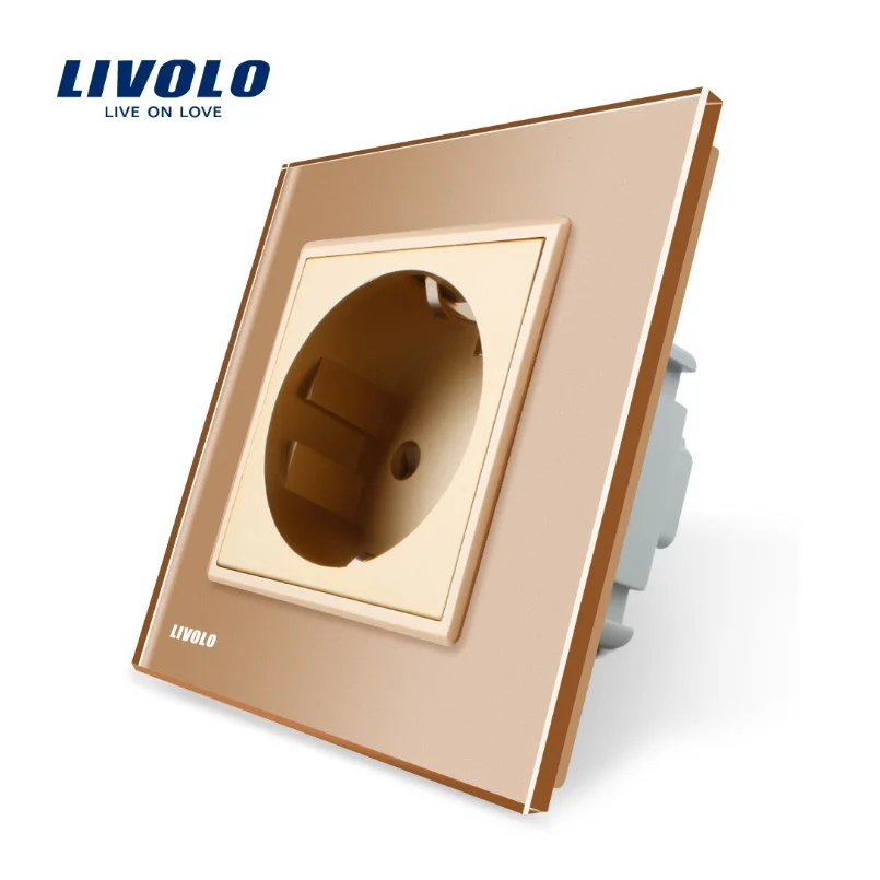gold Livolo ЕС стандартный разъем питания, белая Хрустальная стеклянная панель, AC 110~ 250 В 16А настенная водонепроницаемая розетка, VL-C7C1EU-11 - Цвет: gold