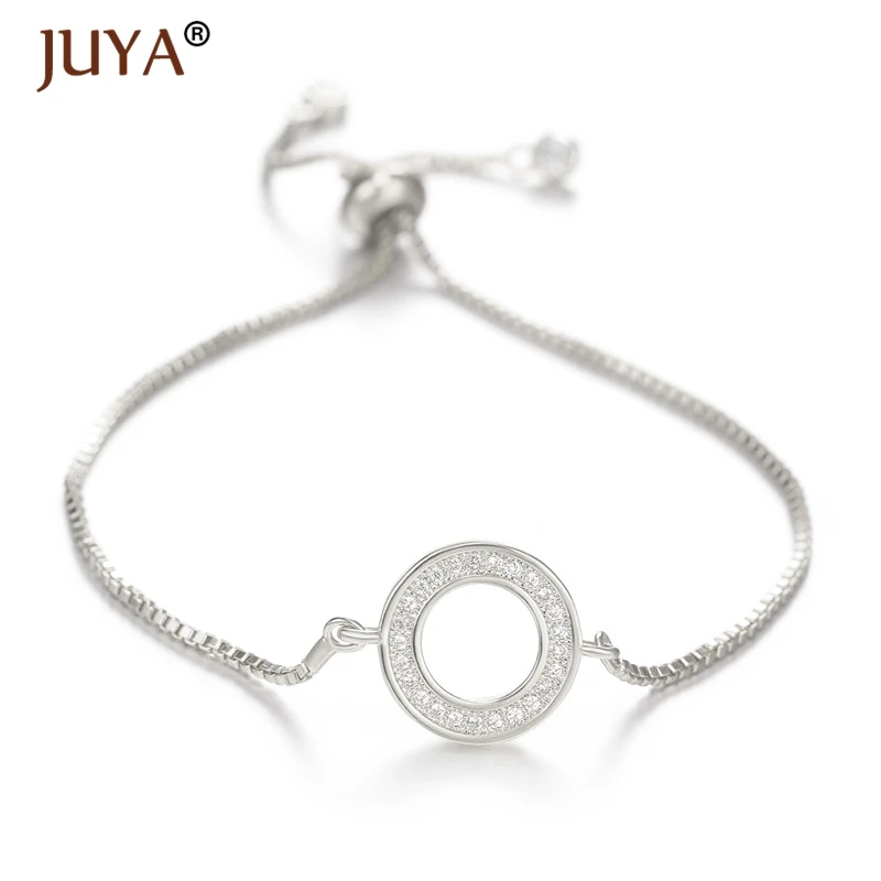 silver Juya модные простые регулируемые цепи ювелирные изделия браслеты ручной работы Медь циркон горный хрусталь круглые браслеты на запястье для женщин подарок - Окраска металла: silver