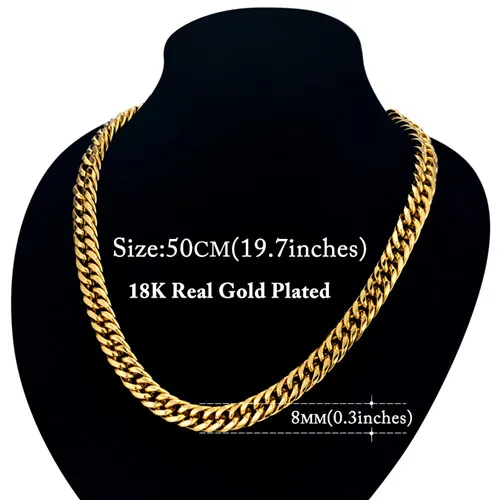 8mm 50cm gold Мужское ожерелье из толстой нержавеющей стали золотого/серебряного цвета, мужские кубинские цепочки, ожерелья для мужчин, ювелирные изделия в стиле хип-хоп - Окраска металла: 8mm 50cm gold