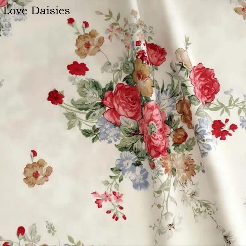 Саржевая ткань из 100% хлопка белая большая красная коричневая синяя цветочная для