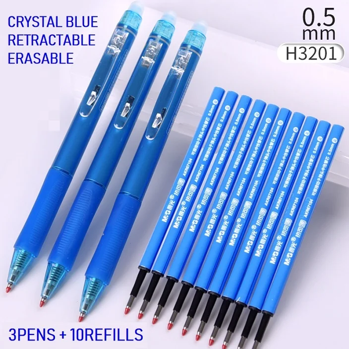 13pcs Crystal Blue M& G Выдвижная стираемая ручка 0,5 мм стираемая гелевая чернильная Заправка для ручек ручка записывает стирает синий теплопередача vanish ручка pilot frixion - Цвет: 13pcs Crystal Blue