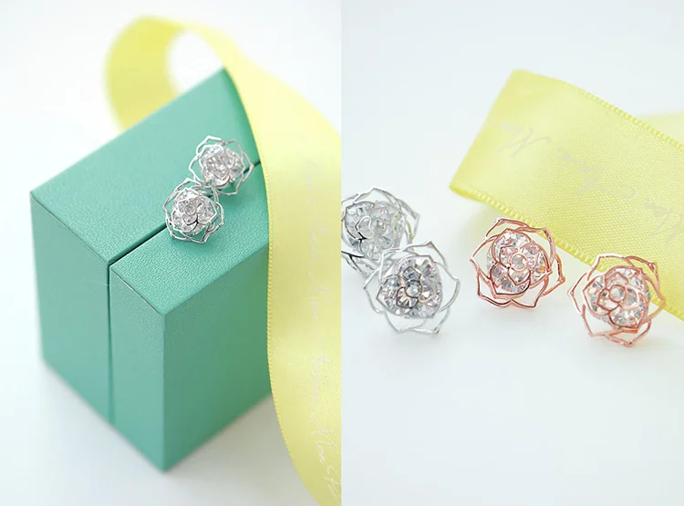 Женские серьги гвоздики с цветком розы из стерлингового серебра 925 пробы