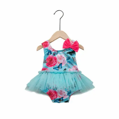 Новый милый купальный костюм для маленьких девочек купальник сетчатый с цветами