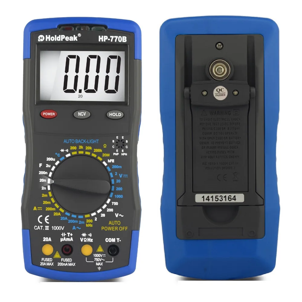 Multimetro HoldPeak HP-770B NCV Digital Multimeter Feature And Frequency/Dide/hFE Test