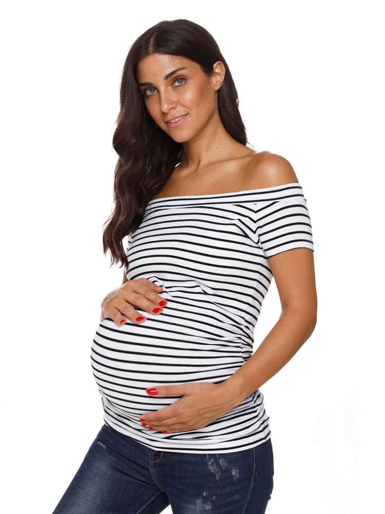 Женские топы для беременных футболка с открытыми плечами коротким рукавом