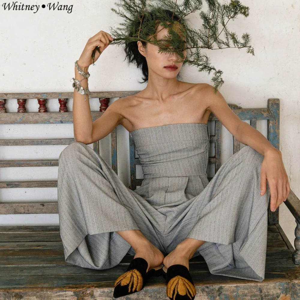 Женские комбинезоны без бретелек WHITNEY WANG стильные для улицы весна-лето 2019 |