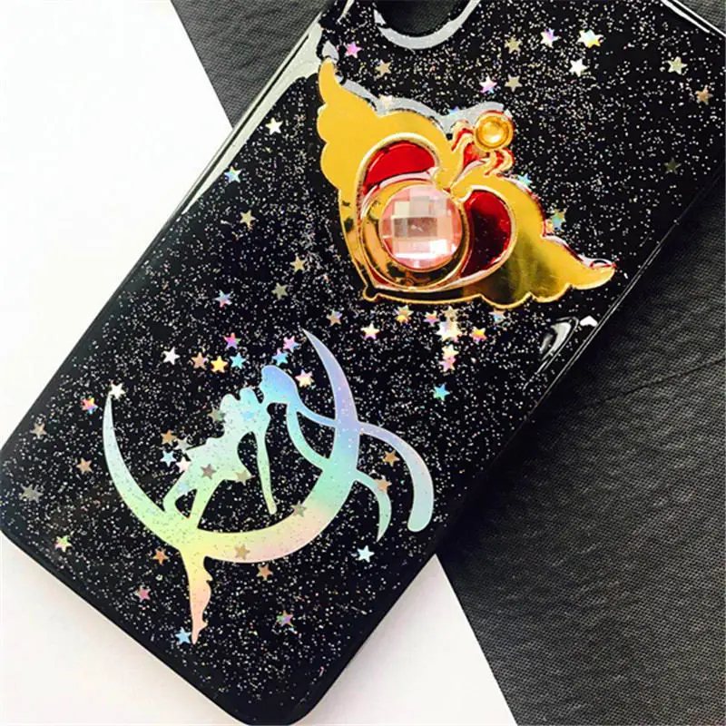Case No.8 3D Сейлор Мун мягкие Стразы чехол для iphone 7 7S 6 6S plus 8 X XS XR MAX телефон аниме мультфильм Стенд Ручка аксессуары - Цвет: Case No.8