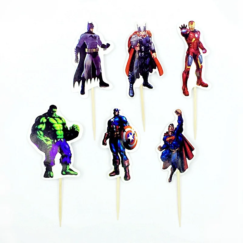 The Avengers 24 шт. Белоснежка Принцесса Dupcake топперы флажки для торта Baby Shower День рождения поставки торт декоративные шляпы с палочками - Цвет: The Avengers
