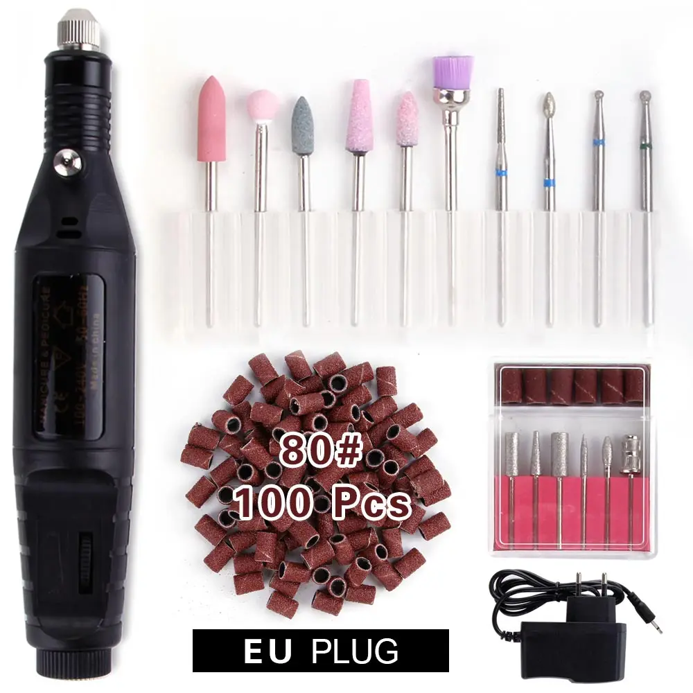 Black Set 80 Электрический фрезерный станок набор сверл для ногтей керамический алмазный резак роторные заусенцы для маникюра для кутикулы - Цвет: Black Set 80