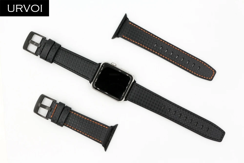 Ремешок URVOI для Apple Watch series 6 SE 5 4 3 21 кожаный ремешок из углеродного волокна iwatch