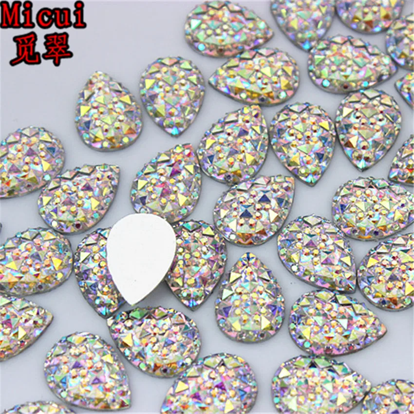 Micui, 50 шт., 10*14/13*18/18*25/20*30 мм, AB, прозрачные, плоские с оборота, стразы, Кристалл, аксессуары для одежды, ZZ583