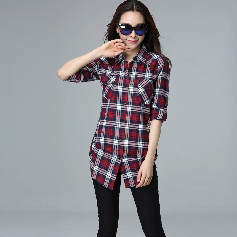 

High quality spring and autumn women's women's casual cotton lapel long-sleeved plaid shirt women's slim coat women's shirt jack