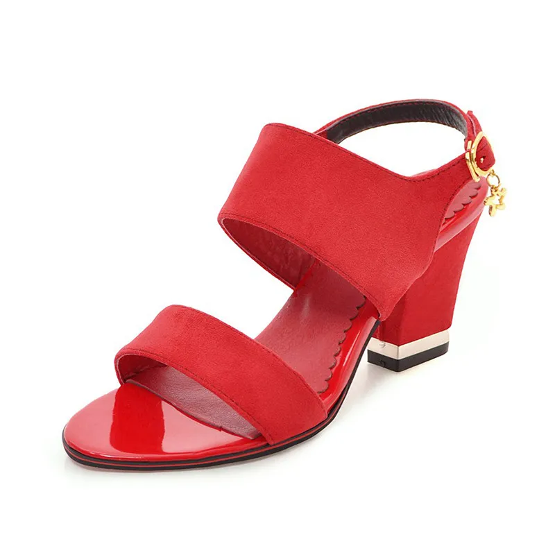 Lapolaka New Fashion Large Size 28-52 Black Red Shoes Woman Sandals Open Toe Buckle Strap Chunky Heels Summer Sandals Woman - Color: Red