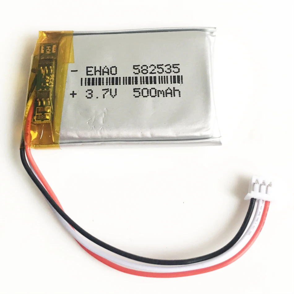 3.7V 500mAh Lipo Polymer Lithium Rechargeable Battery JST 3pin plug 1.0/1.25/1.5/2.0/2.5mm for MP3 GPS Bluetooth Headset 582535 |