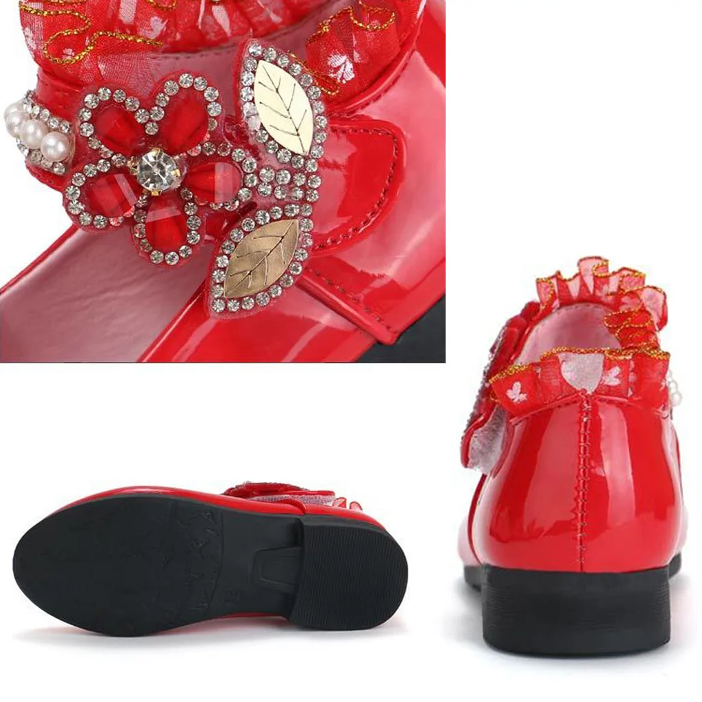 ROMIRUS/малышей Для детей детская обувь для девочек для детей Chaussure Enfant с открытыми пальцами украшенные цветами и кристаллами и жемчугом модная обувь для принцессы сандалии
