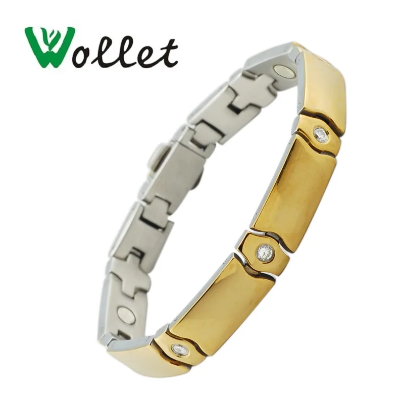

Wollet Jewelry Health Care Healing Energy 316L Stainless Steel Bio Magnet Magnetic Bracelet Bangle Gold Color for Men Women