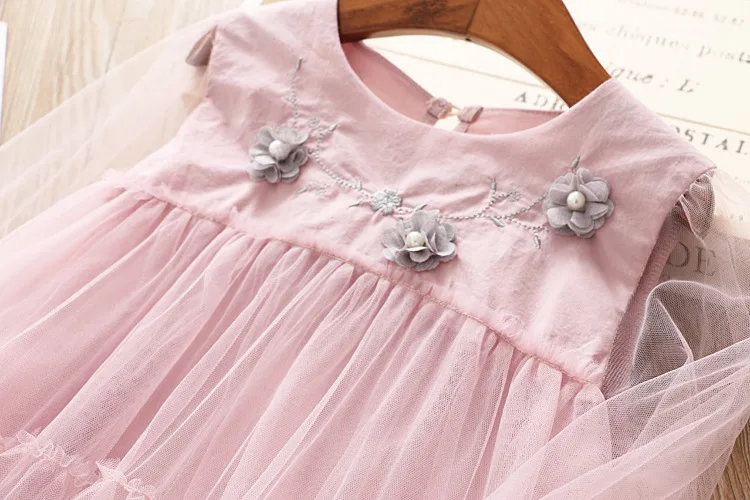Детское Тюлевое платье принцессы с жемчужинами и цветами для девочек одежда