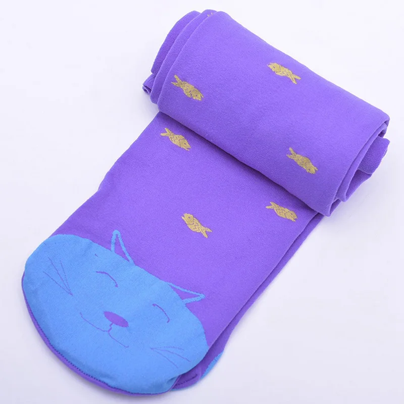 Бархатные детские колготки для девочек ярких цветов с рисунком котенка 60D летние