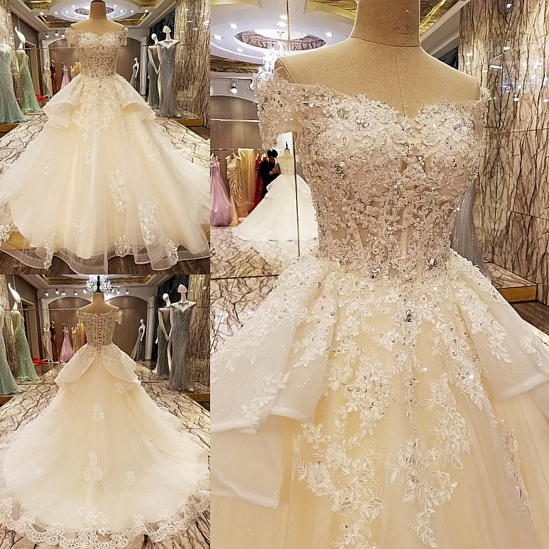 LS89652 платье свадьбароскошное свадебное шампанское бисером бальное возлюбленной