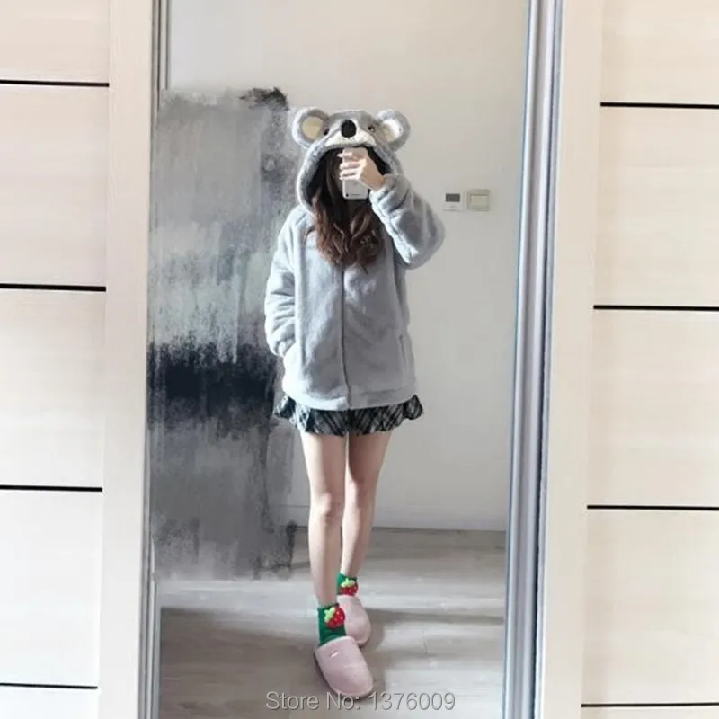 Japanese Kawaii Koala Ear Hoodie - Harajuku Lolita Style Plush Zip-Up Sweatshirt for Women image 5